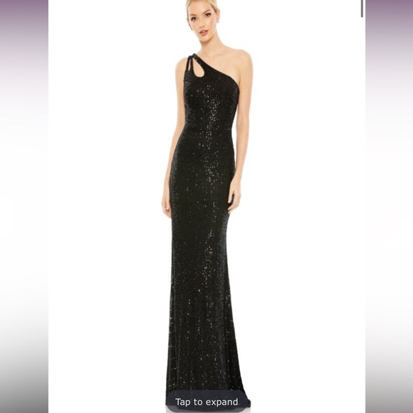 NWT‎ MAC DUGGAL 42029 Long One Shoulder Fitted Black Sequin Evening Dress Gown 4